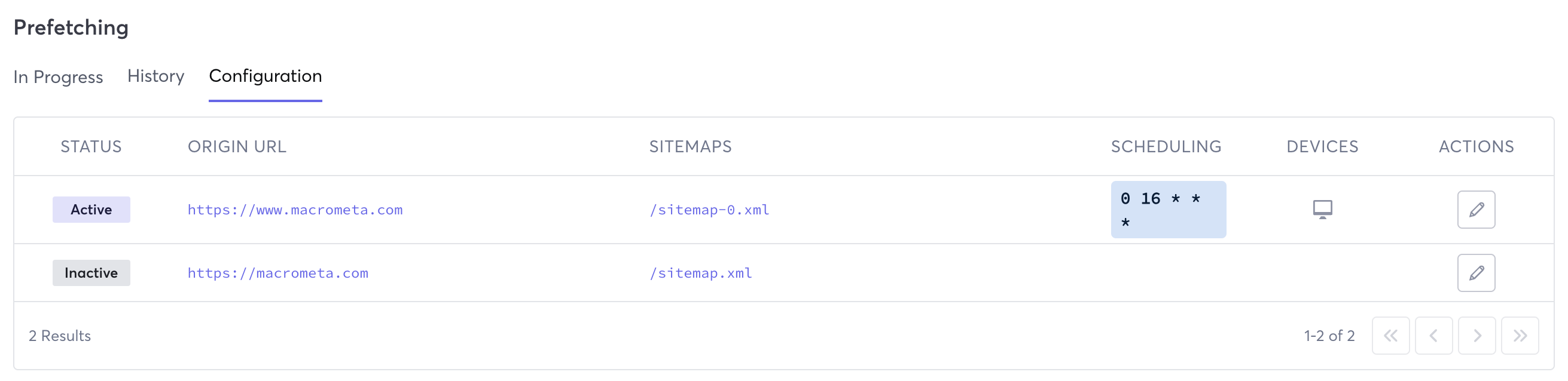 Prerendering Prefetching Configuration Tab